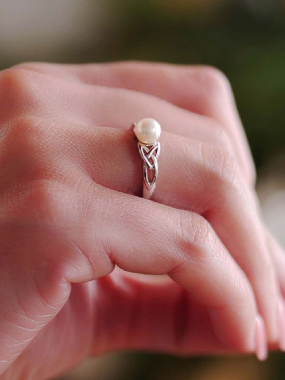ShanOre Celtic Trinity Knot Pearl Sterling Silver Ring Sz 6 Irish Made